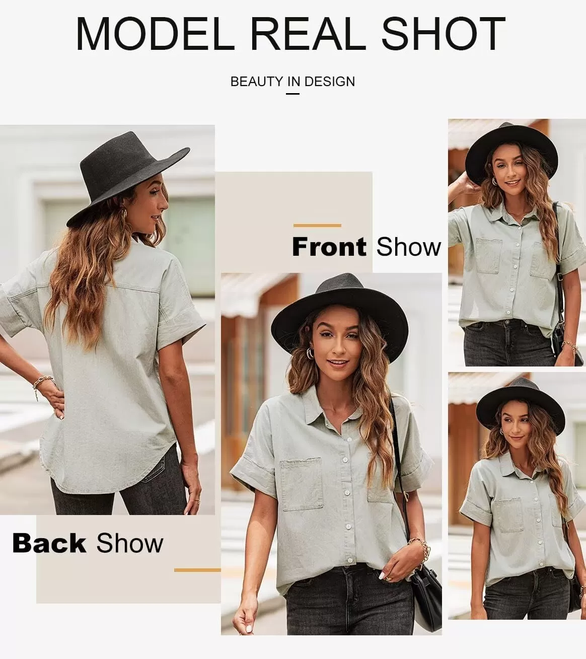 imageAstylish Womens Button Down Shirts V Neck Loose Casual ShirtN Khaki