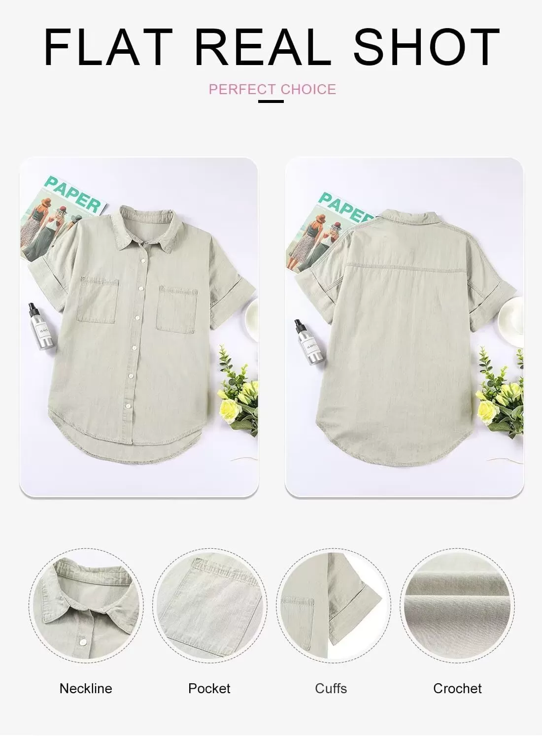 imageAstylish Womens Button Down Shirts V Neck Loose Casual ShirtN Khaki