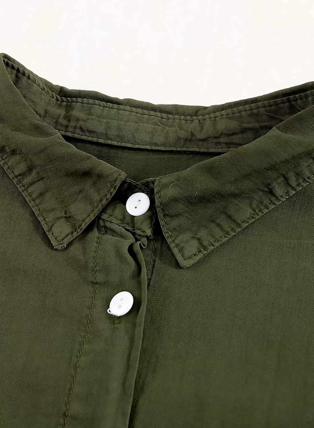 imageAstylish Womens Button Down Shirts V Neck Loose Casual ShirtT Green