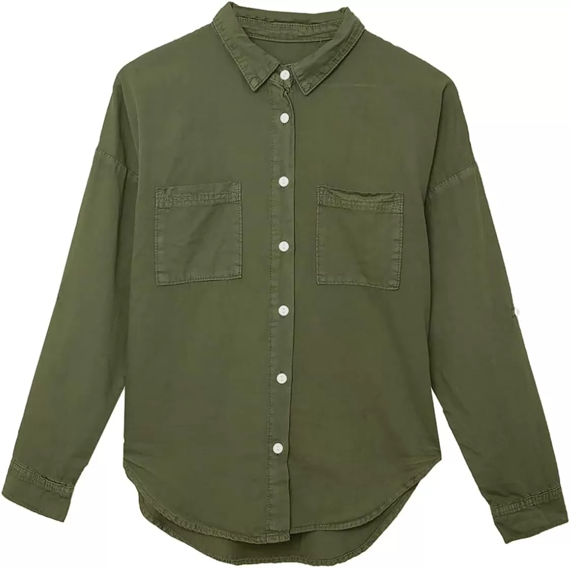imageAstylish Womens Button Down Shirts V Neck Loose Casual ShirtT Green