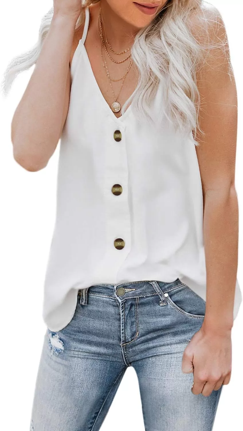 imageAstylish Womens Ladies Sexy Sleeveless V Neck Spaghetti Strap Loose Tank Tops Camisole Shirt Large 12 14 White