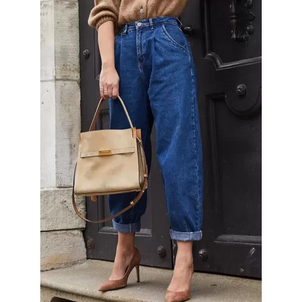 imageAstylish Jeans for Women Trendy High Waisted Pull On Stretchy Mom Cropped Denim Pants Blue Size 12