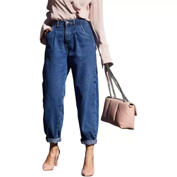 imageAstylish Jeans for Women Trendy High Waisted Pull On Stretchy Mom Cropped Denim Pants Blue Size 12