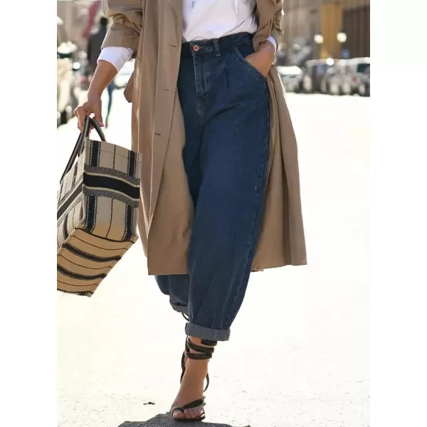 imageAstylish Jeans for Women Trendy High Waisted Pull On Stretchy Mom Cropped Denim Pants Blue Size 12