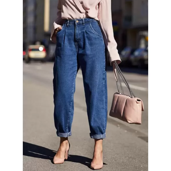 imageAstylish Jeans for Women Trendy High Waisted Pull On Stretchy Mom Cropped Denim Pants Blue Size 12