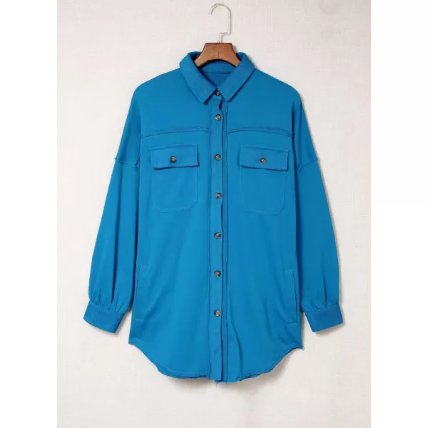 imageAstylish Women 2023 Casual Coat Long Sleeve Shacket Shirts Jacket with PocketsQ Sky Blue