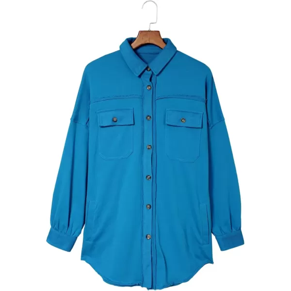 imageAstylish Women 2023 Casual Coat Long Sleeve Shacket Shirts Jacket with PocketsQ Sky Blue