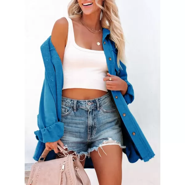 imageAstylish Women 2023 Casual Coat Long Sleeve Shacket Shirts Jacket with PocketsQ Sky Blue