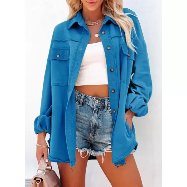 imageAstylish Women 2023 Casual Coat Long Sleeve Shacket Shirts Jacket with PocketsQ Sky Blue