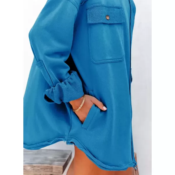 imageAstylish Women 2023 Casual Coat Long Sleeve Shacket Shirts Jacket with PocketsQ Sky Blue