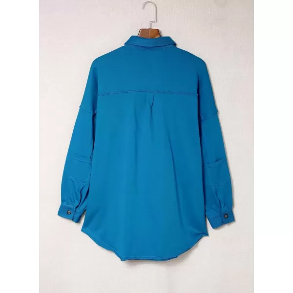 imageAstylish Women 2023 Casual Coat Long Sleeve Shacket Shirts Jacket with PocketsQ Sky Blue
