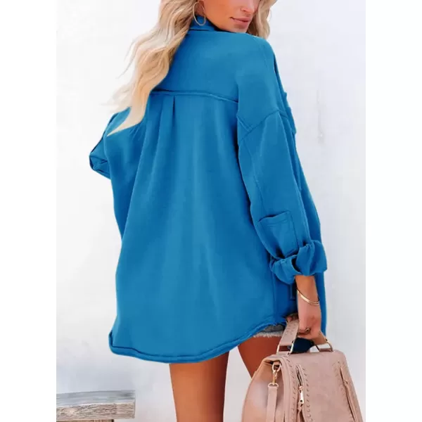 imageAstylish Women 2023 Casual Coat Long Sleeve Shacket Shirts Jacket with PocketsQ Sky Blue