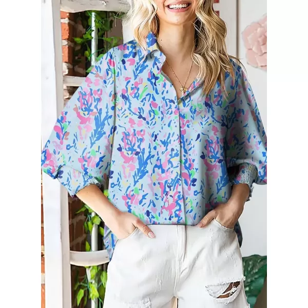 imageAstylish Women 2024 Loose VNeck Shirts Paisley Print Lantern Sleeve Blouse TopsA Blue