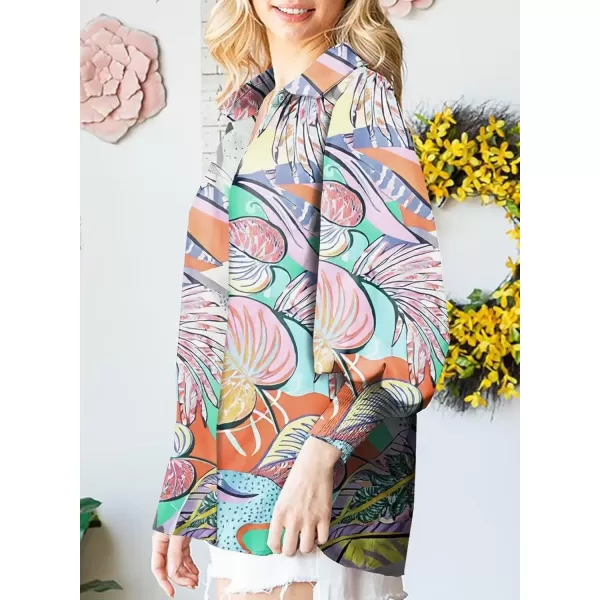 imageAstylish Women 2024 Loose VNeck Shirts Paisley Print Lantern Sleeve Blouse TopsGreen