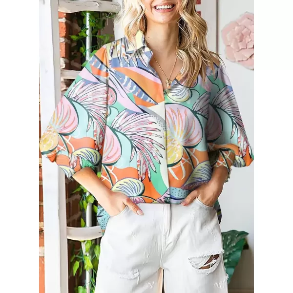 imageAstylish Women 2024 Loose VNeck Shirts Paisley Print Lantern Sleeve Blouse TopsGreen