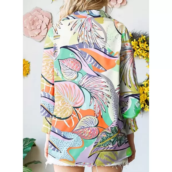 imageAstylish Women 2024 Loose VNeck Shirts Paisley Print Lantern Sleeve Blouse TopsGreen