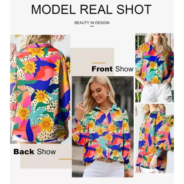 imageAstylish Women 2024 Loose VNeck Shirts Paisley Print Lantern Sleeve Blouse TopsOrange