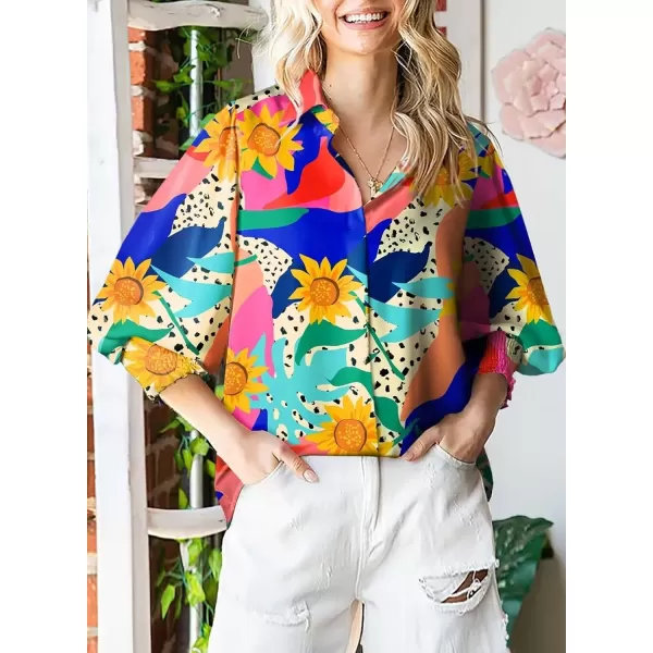 imageAstylish Women 2024 Loose VNeck Shirts Paisley Print Lantern Sleeve Blouse TopsOrange