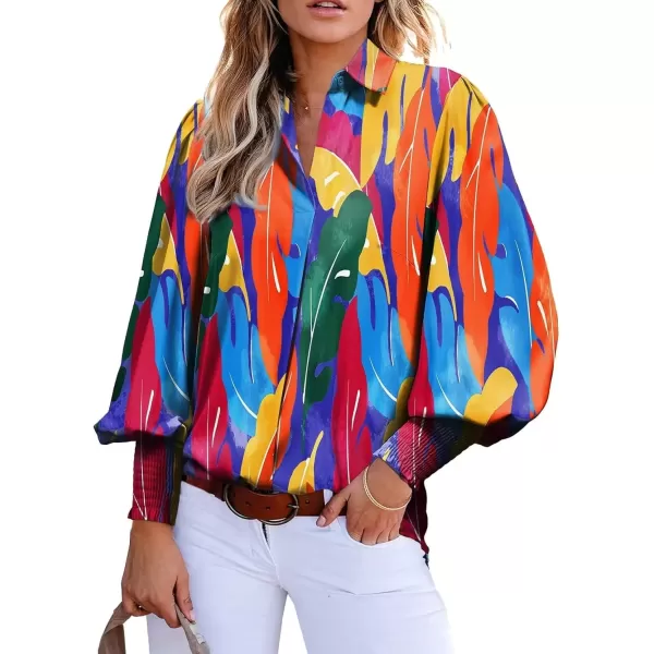 imageAstylish Women 2024 Loose VNeck Shirts Paisley Print Lantern Sleeve Blouse TopsPink