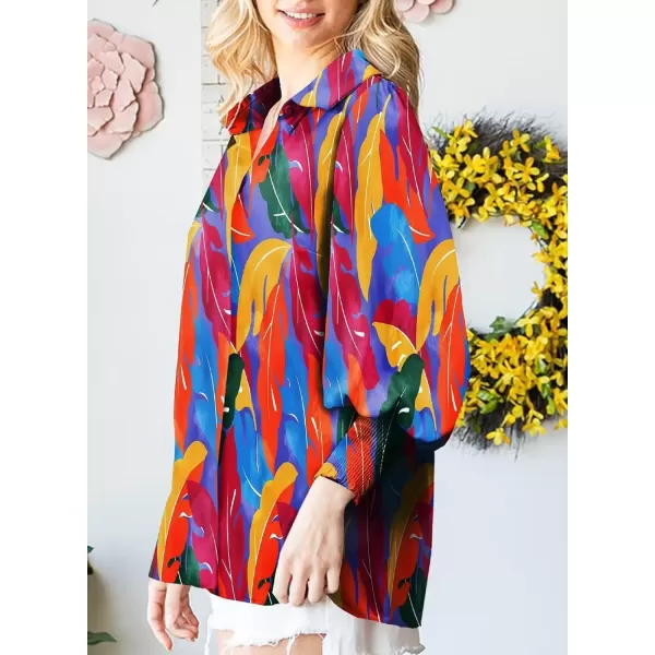 imageAstylish Women 2024 Loose VNeck Shirts Paisley Print Lantern Sleeve Blouse TopsPink