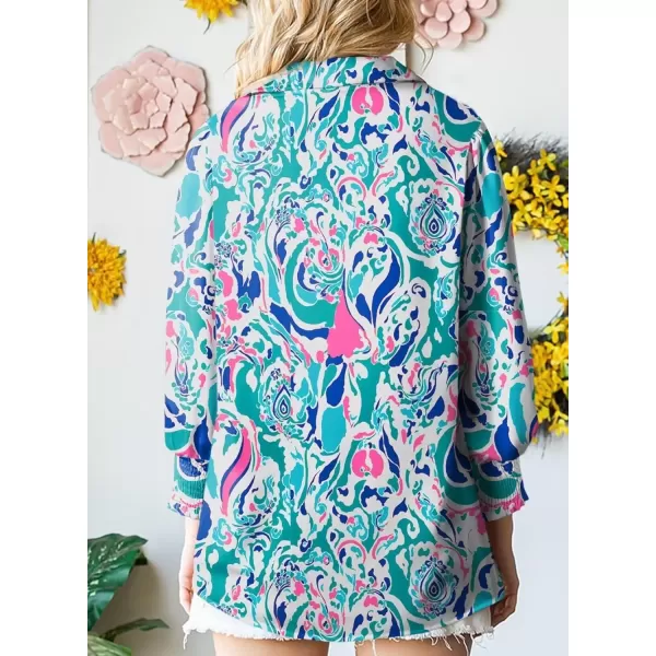imageAstylish Women 2024 Loose VNeck Shirts Paisley Print Lantern Sleeve Blouse TopsSky Blue
