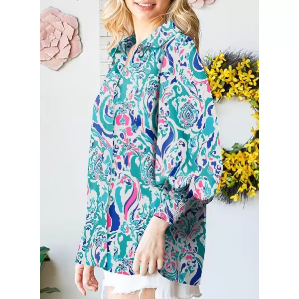 imageAstylish Women 2024 Loose VNeck Shirts Paisley Print Lantern Sleeve Blouse TopsSky Blue