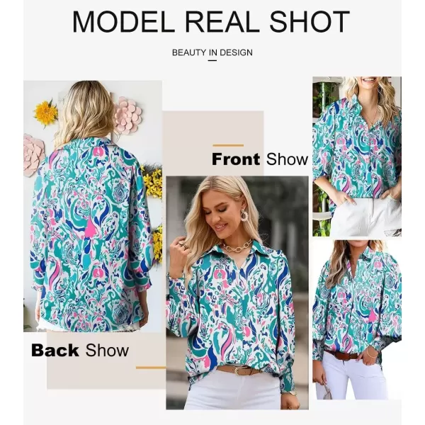 imageAstylish Women 2024 Loose VNeck Shirts Paisley Print Lantern Sleeve Blouse TopsSky Blue