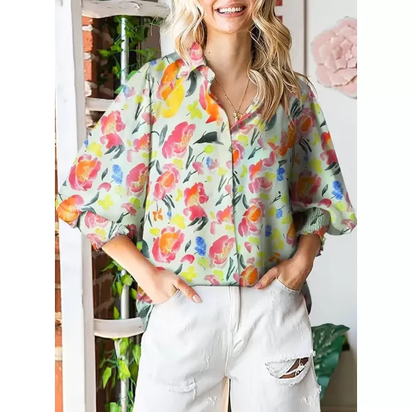 imageAstylish Women 2024 Loose VNeck Shirts Paisley Print Lantern Sleeve Blouse TopsYellow