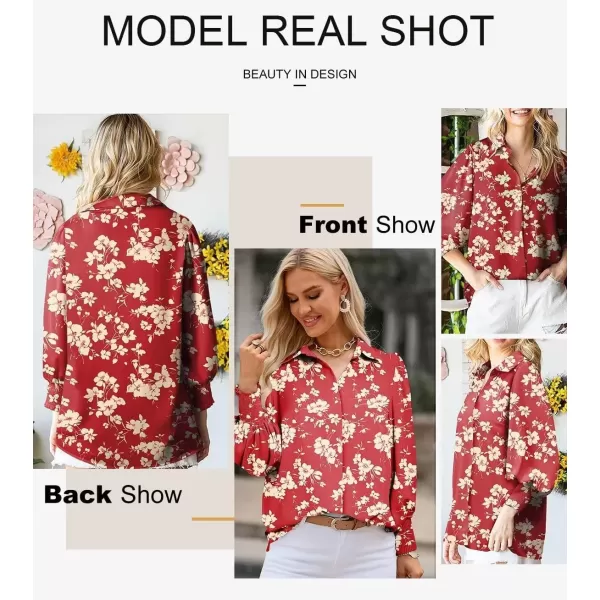 imageAstylish Women 2024 Loose VNeck Shirts Paisley Print Lantern Sleeve Blouse TopsZa Floral Red