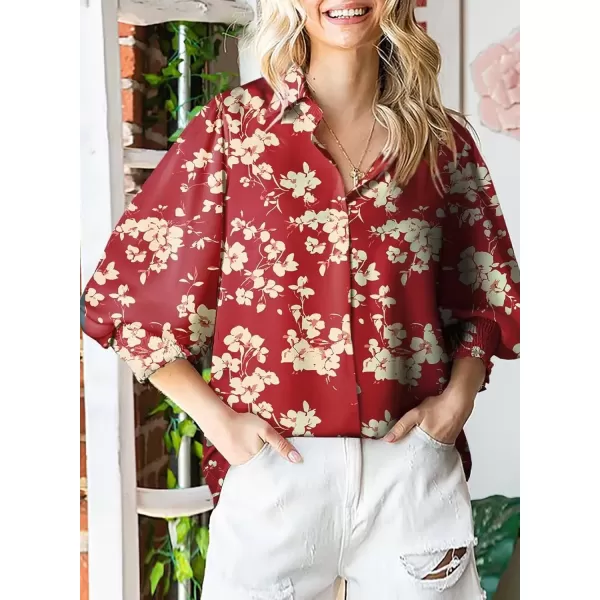 imageAstylish Women 2024 Loose VNeck Shirts Paisley Print Lantern Sleeve Blouse TopsZa Floral Red