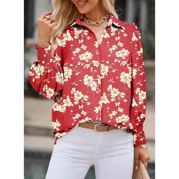 imageAstylish Women 2024 Loose VNeck Shirts Paisley Print Lantern Sleeve Blouse TopsZa Floral Red