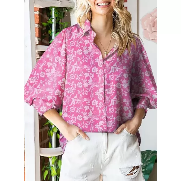 imageAstylish Women 2024 Loose VNeck Shirts Paisley Print Lantern Sleeve Blouse TopsZb Floral Pink