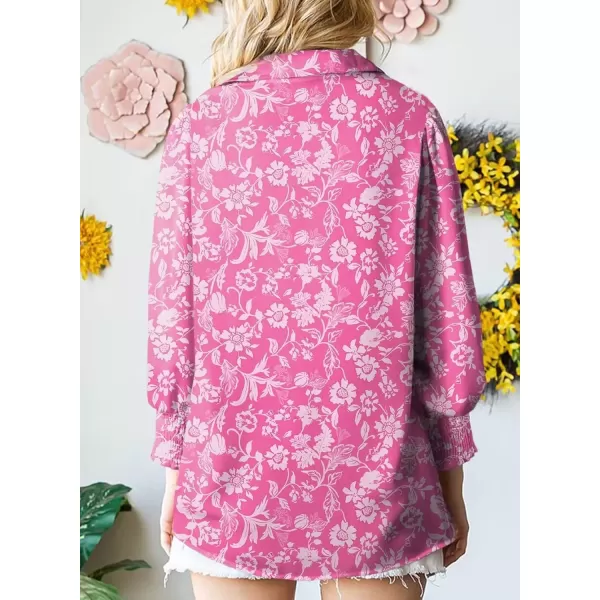 imageAstylish Women 2024 Loose VNeck Shirts Paisley Print Lantern Sleeve Blouse TopsZb Floral Pink