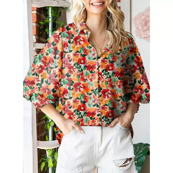 imageAstylish Women 2024 Loose VNeck Shirts Paisley Print Lantern Sleeve Blouse TopsZb Print Red
