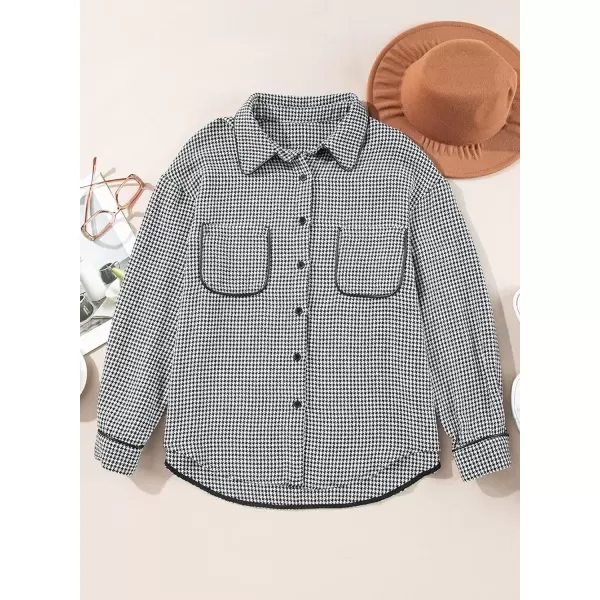 imageAstylish Women Casual Shacket 2024 Houndstooth Jacket Long Sleeve Button Down Shirts Dressy Blouse Tops with PocketBlack