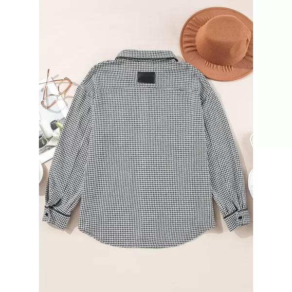 imageAstylish Women Casual Shacket 2024 Houndstooth Jacket Long Sleeve Button Down Shirts Dressy Blouse Tops with PocketBlack