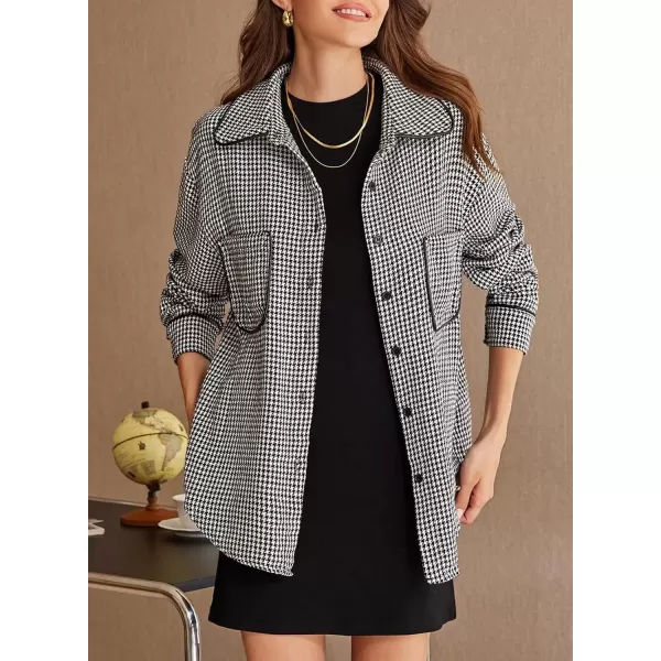 imageAstylish Women Casual Shacket 2024 Houndstooth Jacket Long Sleeve Button Down Shirts Dressy Blouse Tops with PocketBlack