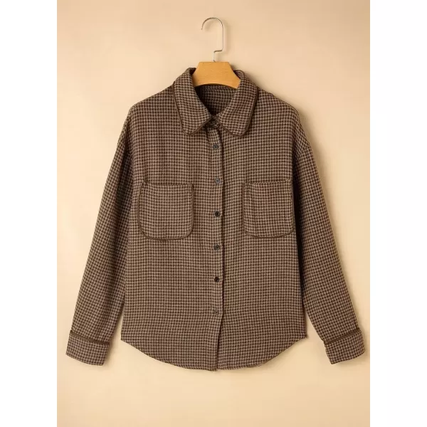 imageAstylish Women Casual Shacket 2024 Houndstooth Jacket Long Sleeve Button Down Shirts Dressy Blouse Tops with PocketDesert Palm