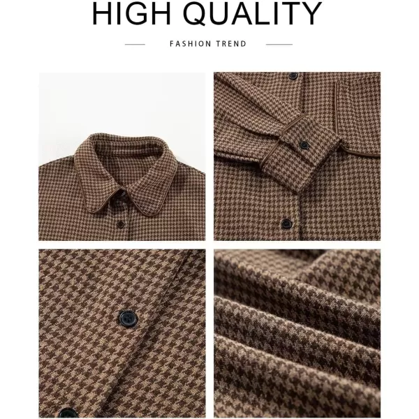 imageAstylish Women Casual Shacket 2024 Houndstooth Jacket Long Sleeve Button Down Shirts Dressy Blouse Tops with PocketDesert Palm