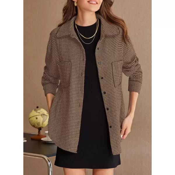 imageAstylish Women Casual Shacket 2024 Houndstooth Jacket Long Sleeve Button Down Shirts Dressy Blouse Tops with PocketDesert Palm