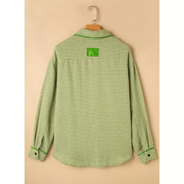 imageAstylish Women Casual Shacket 2024 Houndstooth Jacket Long Sleeve Button Down Shirts Dressy Blouse Tops with PocketGrass Green