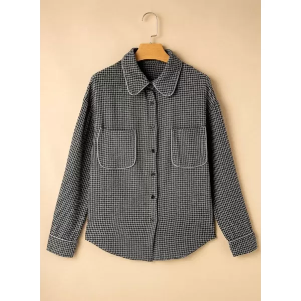 imageAstylish Women Casual Shacket 2024 Houndstooth Jacket Long Sleeve Button Down Shirts Dressy Blouse Tops with PocketGray