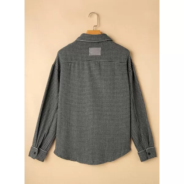 imageAstylish Women Casual Shacket 2024 Houndstooth Jacket Long Sleeve Button Down Shirts Dressy Blouse Tops with PocketGray