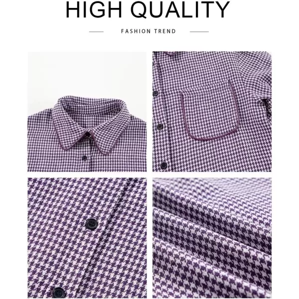 imageAstylish Women Casual Shacket 2024 Houndstooth Jacket Long Sleeve Button Down Shirts Dressy Blouse Tops with PocketTillandsia Purple