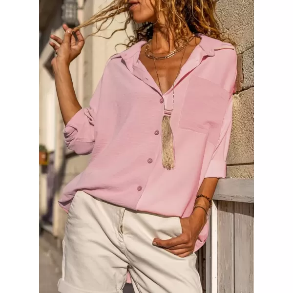 imageAstylish Women Casual V Neck Button Down Silk Shirt Long Sleeve Color Block Blouse Tunic TopsU Rose