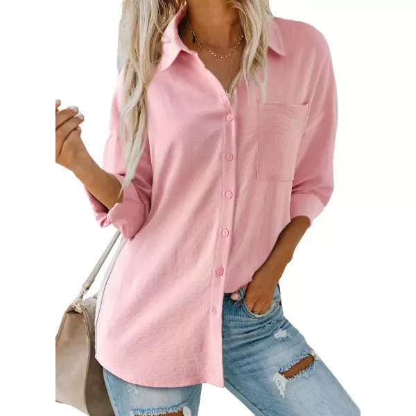 imageAstylish Women Casual V Neck Button Down Silk Shirt Long Sleeve Color Block Blouse Tunic TopsU Rose