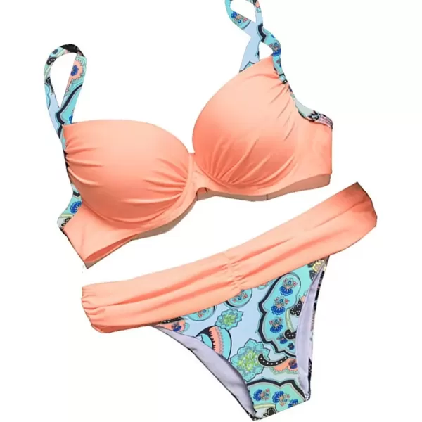 imageAstylish Women Push Up Two Piece Bikini Swimsuits Padded Swimwear Bathing SuitPink
