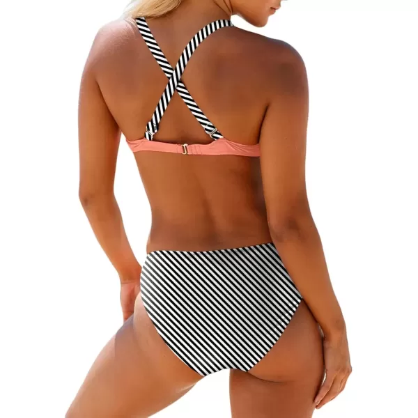 imageAstylish Women Push Up Two Piece Bikini Swimsuits Padded Swimwear Bathing SuitT Stripe Pink