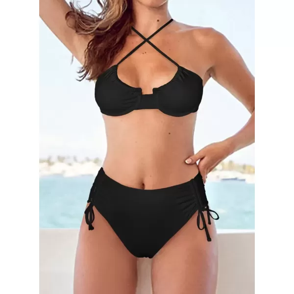 imageAstylish Women Push Up Two Piece Bikini Swimsuits Padded Swimwear Bathing SuitZu Black