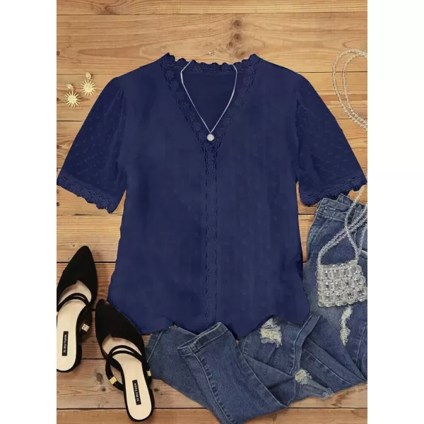imageAstylish Womens 2023 Lace V Neck Tunic Tank Tops Casual Sleeveless Shirt BlouseU Blue